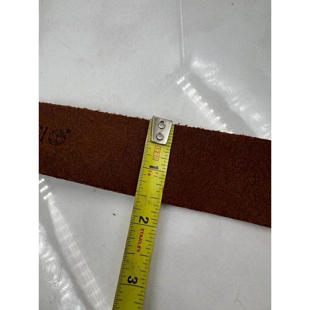 Timberland Mens Brown Genuine Leather Belt Brass Buckle Whipstitch Size 36